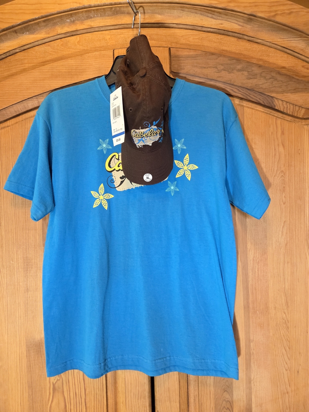 Girl's Cabela's Summer Teal & Brown Tee T-shirt XL & Matching Hat New /wtags